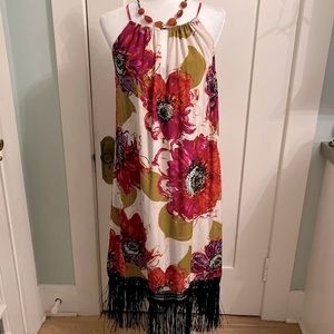 NWT Trina Turk floral dress with fringe hem